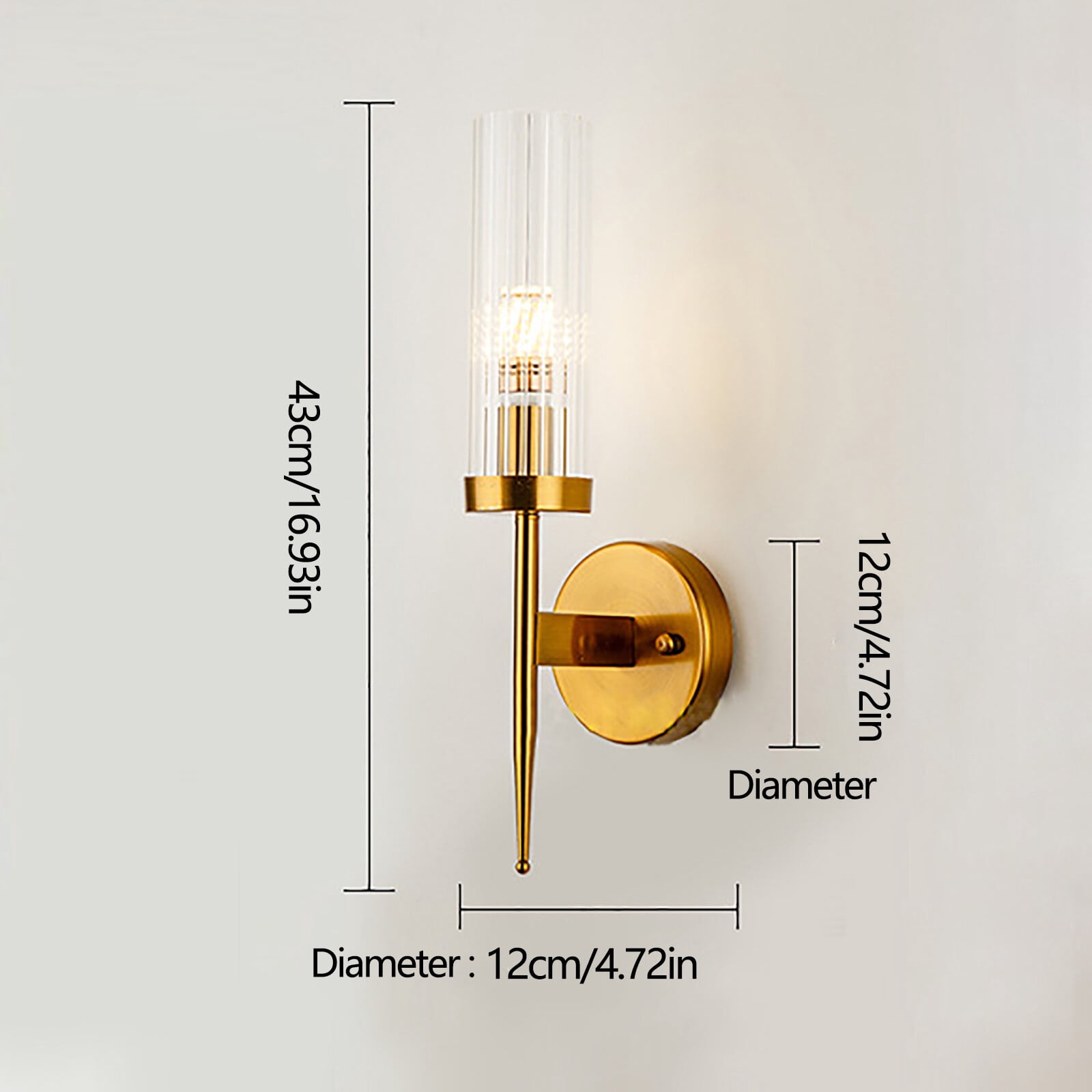 DENEST 1-Light Gold Modern Wall Sconce with Glass Shade for Bedroom Living Room