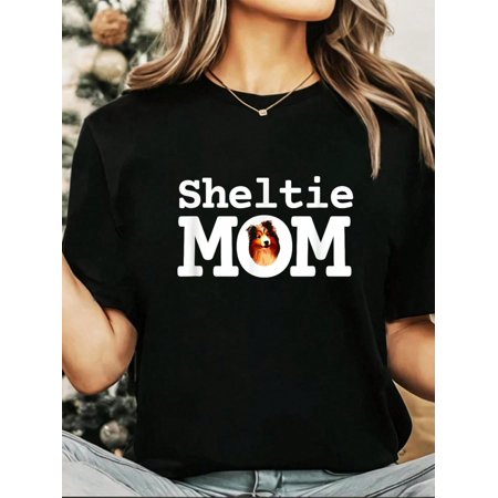 100% Cotton Sheltie Mom Cute Shetland Sheepdog T-Shirt Print Round Neck Short Sleeve T-Shirt For Women Casual, Summer , Women Top Graphic Tees Women Tops