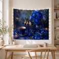 thumbnail image 5 of Blue Teacup and Floral Still Life Against Dark Blue Background Serene Vintage for Home Decor Lovers, Still Life Floral Art Decor, Birthday Gift Tapestry Wall Hanging for Bedroom and Living Room, 5 of 7