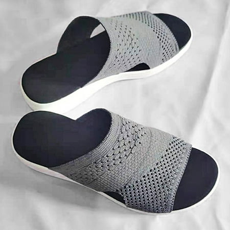 

BRISEZZS Women s Slide Sandals- Open Toe New Style Casual Summer Flat Slide Sandals #929 Gray-38