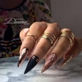 thumbnail image 2 of Uñas postizas con forma de bailarina cuadrada, almendra corta y larga, para pegar con pegamento, 24 unidades (lámina de oro negra), 2 of 5