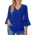 thumbnail image 2 of Busydd Womens Tops Trendy Glittery 3/4 Length Sleeve Ladies Tops and Blouses Comfy Solid Color V Neck Ruffle Womens Tops Dressy Casual S, 2 of 7