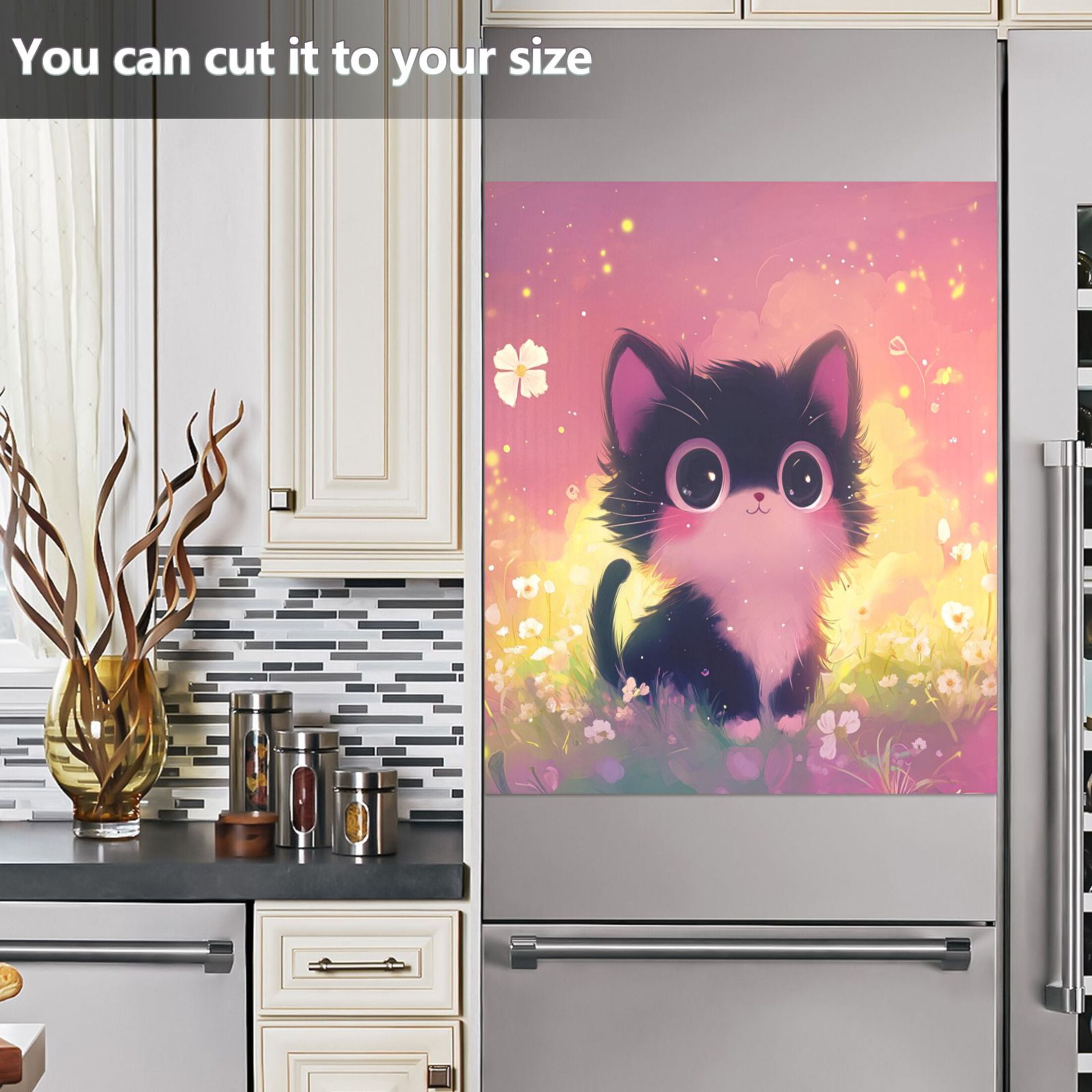 Dishwasher Magnetic Sticker 23x26 Inch Refrigerator Magnetic Sticker Washing Machine Magnetic Sticker Kitchen Panel Magnetic Sticker Home Decor Adorable Black Kitten