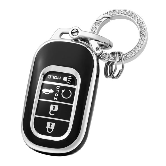 OFFCURVE Key Fob Cover with Keychain for Honda, Car Key Case Compatible with 2022 2023 Honda Civic Accord HR-V CR-V Pilot Sport SI EX EX-L Touring 5 Buttons Smart Key Protector Car Accessories, Black