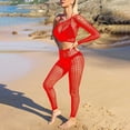 thumbnail image 2 of Sexy Lingerie Sets for Women Valentine Off Shoulder Long Sleeve Halter Tops Deep V Mesh Pant Bodycon Boudoir Set, 2 of 4