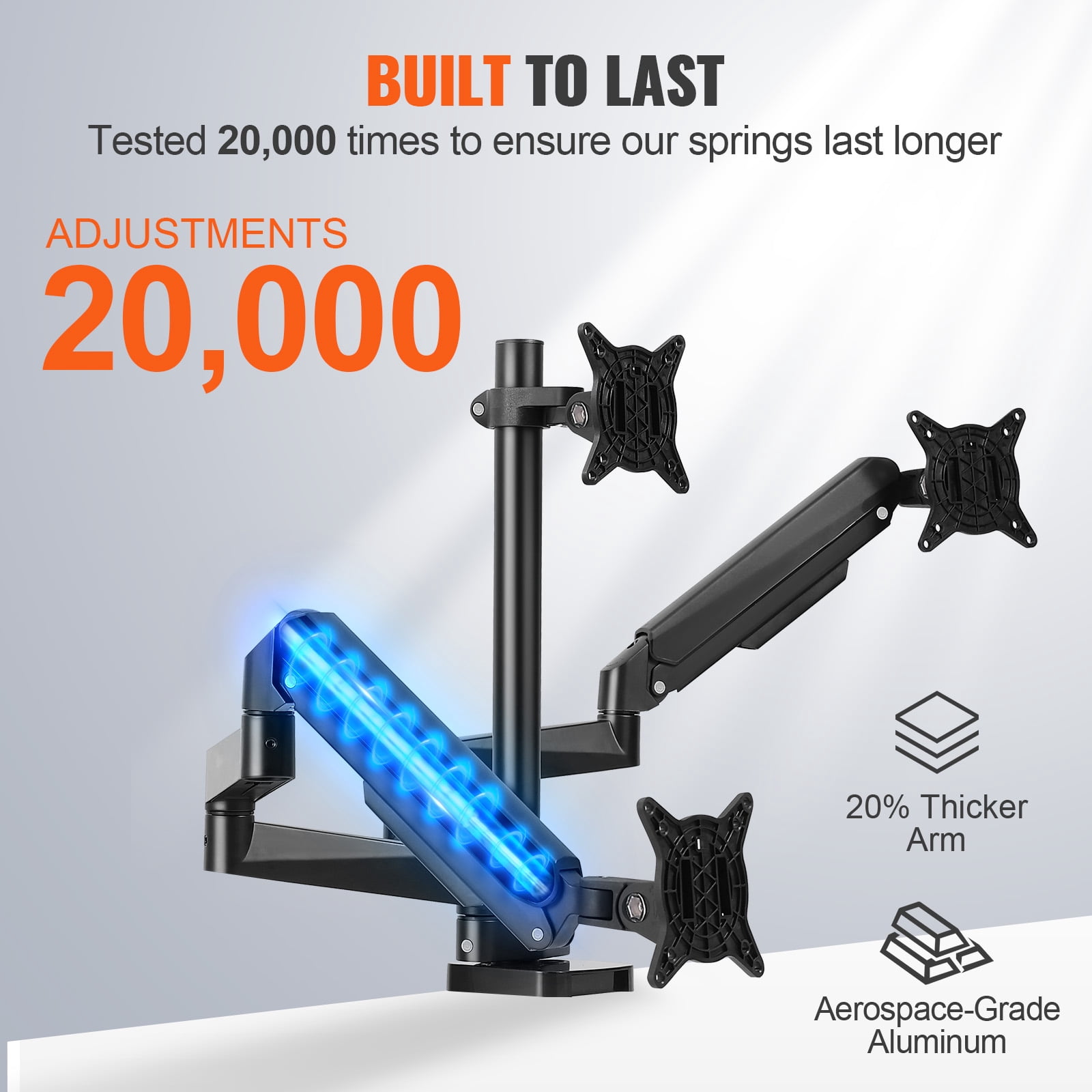 KFFKFF Triple Monitor Arm Mount Desk Stand for 13"-27" Screens up to 20 lbs Each Gas Spring Desk Arms