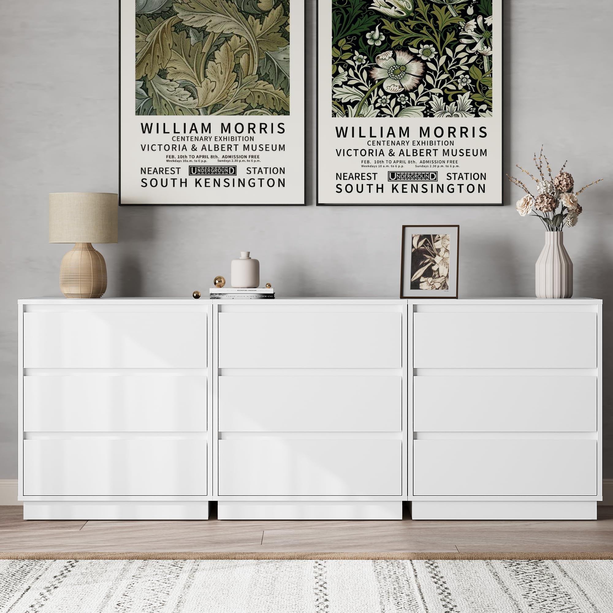 May in Color Tall White 3 Drawer Nightstand for Bedroom, Large End Table Bedside Table, Home Office