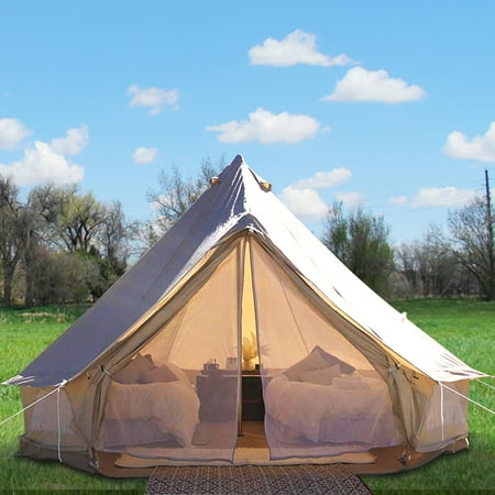 VEVORbrand Canvas Bell Tent 9.84ft Cotton Canvas Tent with Wall Stove Jacket Glamping Tent Waterproof Bell Tent for Family Camping Outdoor Hunting in 4 Seasons