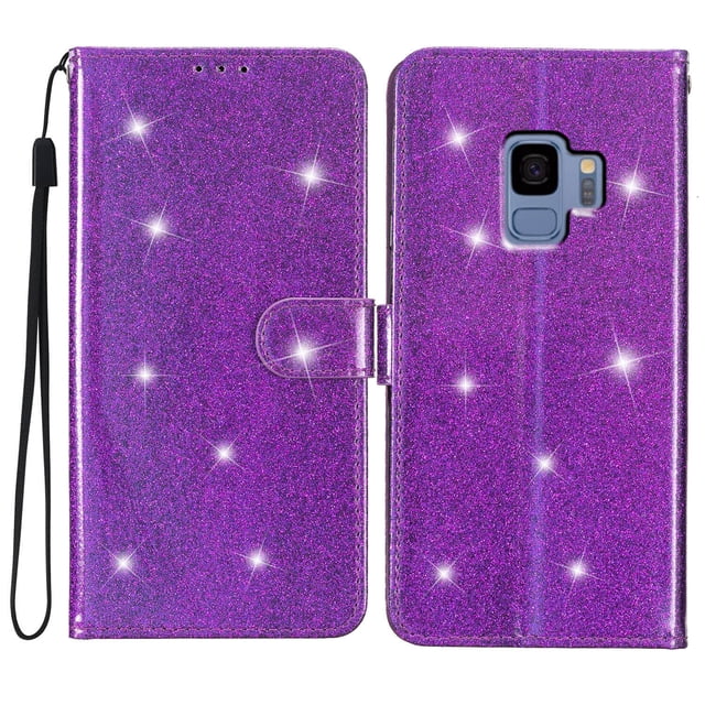 Compatible with Samsung Galaxy S9 Sparkling Glitter Wallet Case with Card Pocket Flip Cover