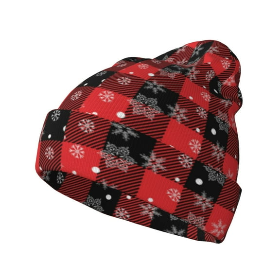 Lsque Christmas With Snowflakes Pattern Knitted Beanie, Unisex Winter Hat, Knit Hat Winter Beanies Thick Fisherman Beanies Cuffed Plain Skull Caps