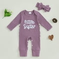thumbnail image 3 of Newborn Baby Girl Coming Home Outfit Long Sleeve Letter Romper Ribbed Ruffle Jumpsuit Headband Set Spring Fall Clothes, 3 of 8