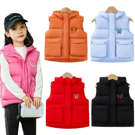 CSCHome Toddler Kids Boys Girls down Vest Outerwear 3-8Y Autumn Winter Puffer Waistcoats High Collar Zipper Hoodie Sleeveless Jacket Baby Thickened Warm Vest Waistcoats Coats