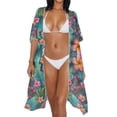 thumbnail image 3 of HELLHERO Tropical Flowers Bathing Suit Cover Up Fashion High Quality Fabrics Short Sleeve Long Kimono Swimsuit Cover Up, 3 of 6