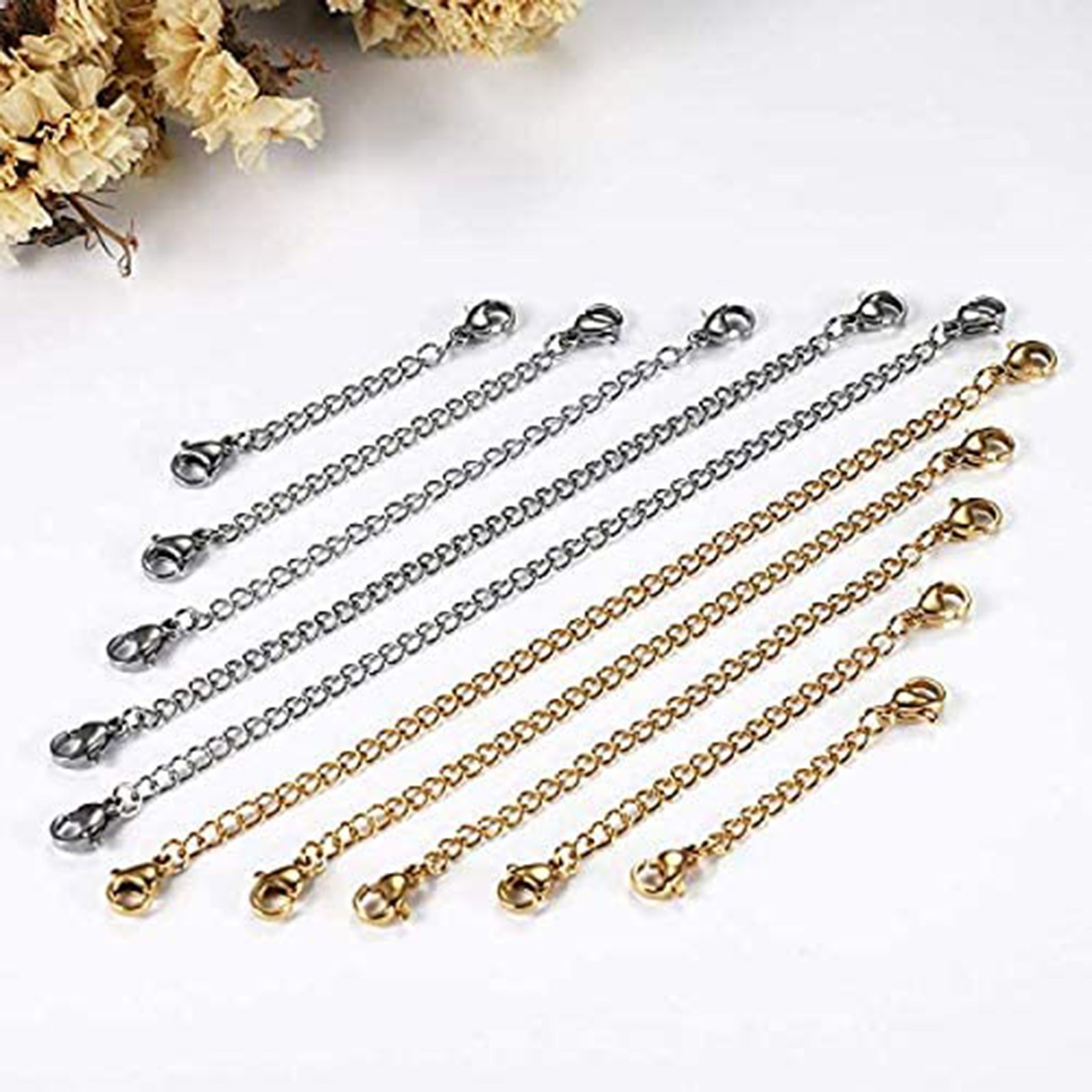 TOYFUNNY Necklace Extenders, 10Pcs Stainless Steel Gold Silver
