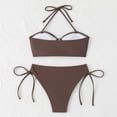 thumbnail image 3 of Bathing Suit for Women Halter Ring Linked Tie Side Bikini Sets Two Piece Swimsuit (Brown,S), 3 of 6