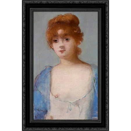 Black Negligee - Young woman in a negligee 18x24 Black Ornate Wood Framed Canvas Art by Manet, Edouard