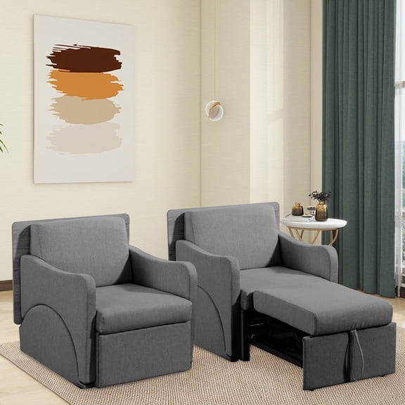 VNT 3-in-1 Convertible Sofa Bed, Sleeper Chair with 6 Levels Adjustable Backrest & Pull Out Function for Living room, Apartment, Gray