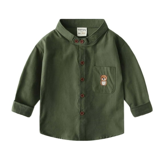 ZACPNCV Kids Toddler Baby Boy Button Down Shirt Long Sleeve Print T-Shirt Color Block Tops Casual Tee Blouse Clothes Green 2-3 Years