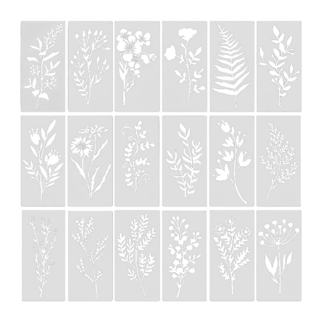 Juego de 18 plantillas de pintura de flores, plantillas botánicas, patrones huecos creativos para decoración de pared, álbumes de recortes y niños.