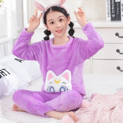 Nuevo Pijama Niños Franela 2023 Otoño Invierno Niña Niño Conjunto Pijama Bebé Ropa Animal Cartoon Coral Fleece Pijamas Niños xuanjing unisex