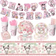 thumbnail image 2 of Lindo juego de vajilla para fiesta de cumpleaños con melodía de Sanrio, pancarta para tarta, adorno desechable, bandera colgante, globos con melodía, decoración de cumpleaños, 2 of 6