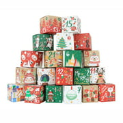 Mymisisa 24pcs Christmas Advent Calendar Gift Box Kraft Paper Xmas Candy Cookie Packaging