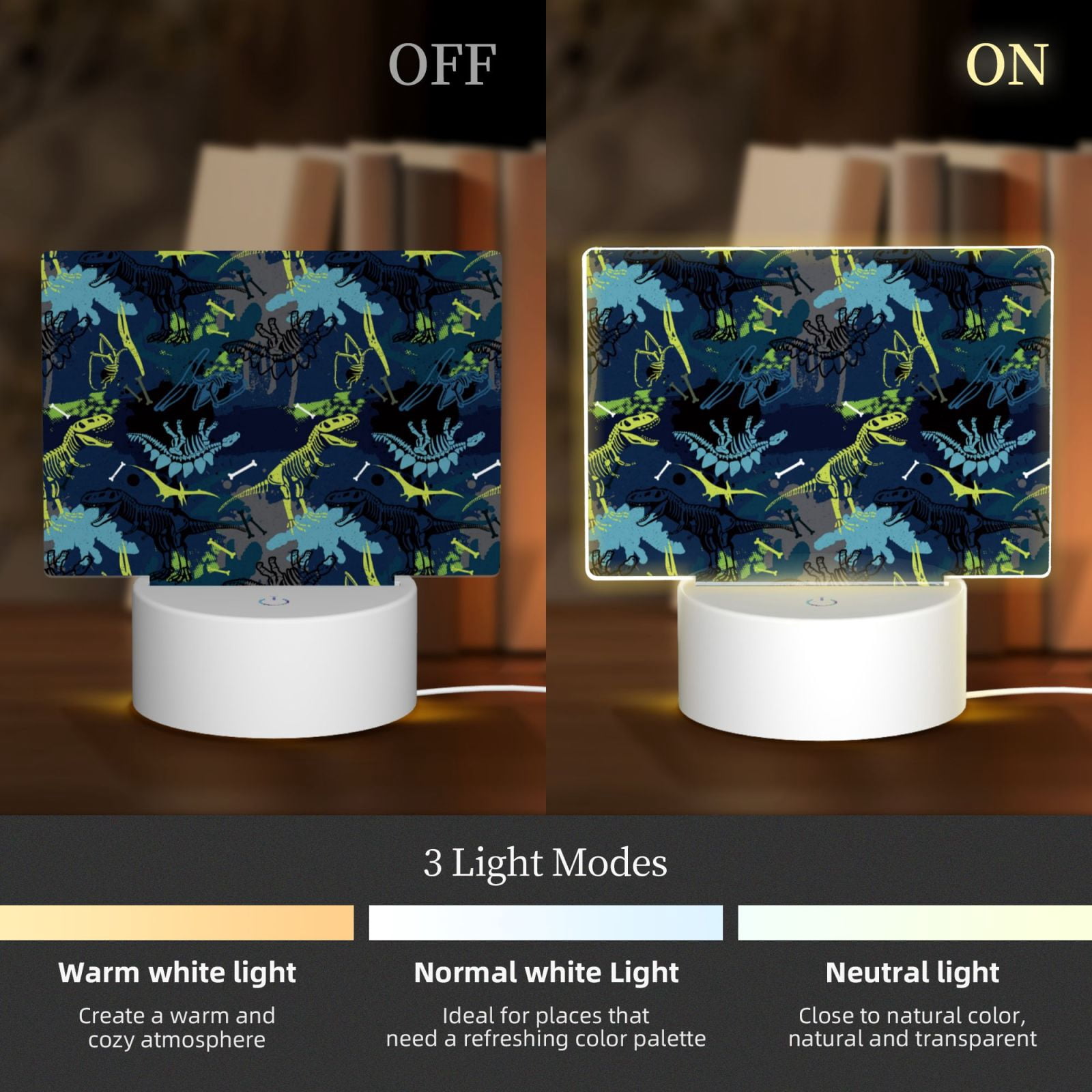 Kdxio Cartoon Dinosaur Rectangular Acrylic Night Light Acrylic Sleep Night Light Friend Gifts for Birthday Gifts for Women Teens Boys Girls