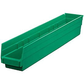 Plastic Shelf Bin Nestable 4-1/8"W x 23-5/8" D x 4"Hgreen, Lot of 12