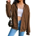 thumbnail image 4 of Women's Casual Block Fuzzy Zipper Pockets Winter Oversized Outwear Long Coat, 4 of 6