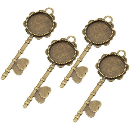 

10pcs Round Key Flower Side Double Heart Shape Setting Blanks Round Cabochons DIY Jewelry Making Accessories
