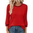 thumbnail image 4 of aidice 3/4 Length Sleeve Womens Tops Casual Crewneck Loose Comfy Shirts Solid Color Fashion Tee Shirts, 4 of 7