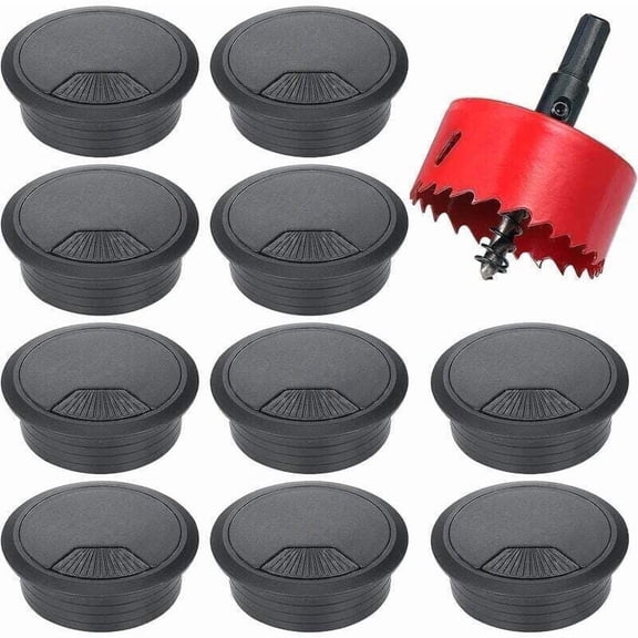 10Pcs 60mm Cable Grommet Hole Cover with Hole Saw, Compatible with Office and Home Cable Management