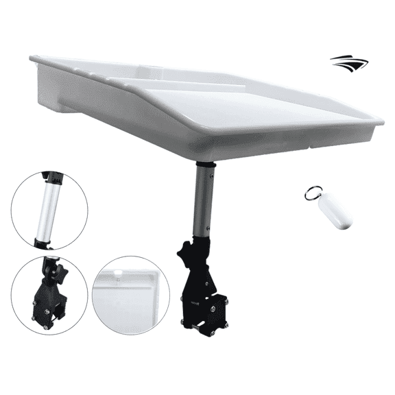 Pactrade Marine Fishing Fillet Table Cutting Board Rail White Bait Knives Pliers Storage Compartment Drain Hole UV Stabilized (Rail Mount with Adjustable Angled Leg)
