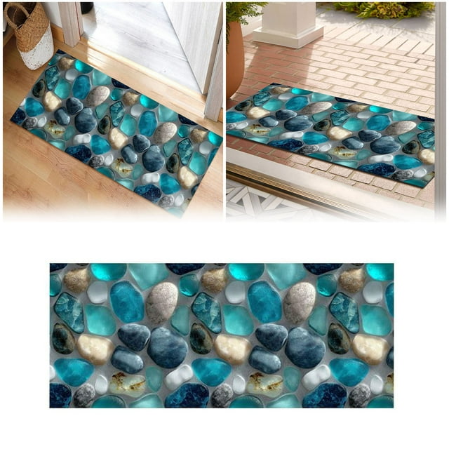 ERK Corridor Stone Patterned Carpet 3D Pebble Pattern Entrance Mat Slip Washable,50x120cm