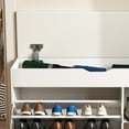thumbnail image 5 of 39" Storage Bench with Flip Drawer and Open Shelf, Upholstered Bench Seat with Hidden Storage, Wood 3-Tier Small Shoe Cabinet for Hallway, Living Room, 5 of 9