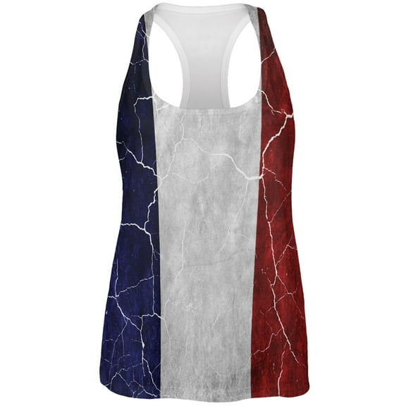 Distressed French Flag All Over Womens Work Out Tank Top Multi LG