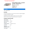 thumbnail image 2 of Right Headlight Assembly - Compatible with 2005 - 2008 Pontiac G6 2006 2007, 2 of 2