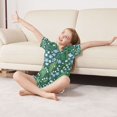 thumbnail image 3 of FORMRS Niños Short Sleeve Top and Pants Pajama Set Unisex Satin 2-Piece Sleepwear, Sizes 9-10Y, Blue Flowers Pattern, 3 of 8