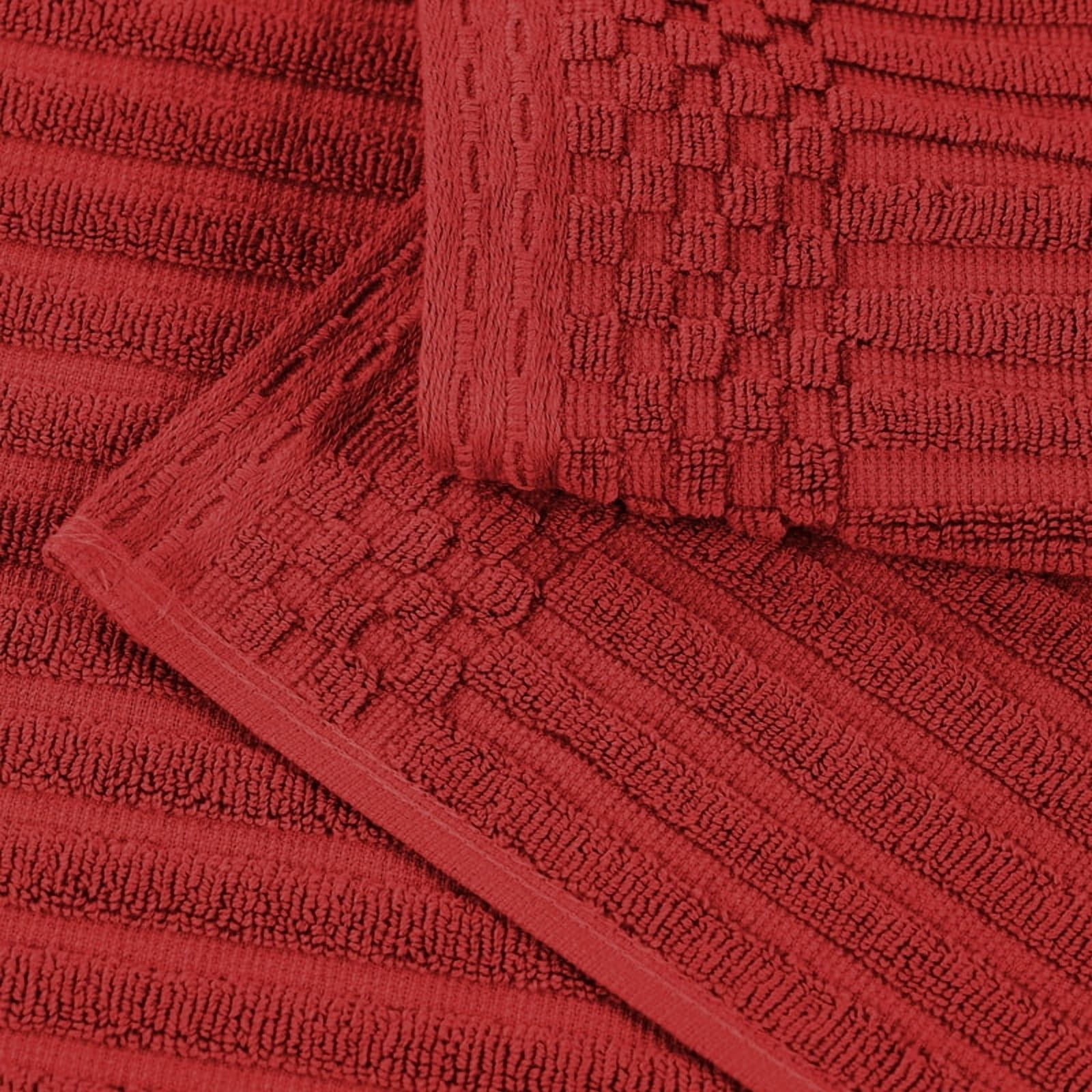 Superior Soho Ribbed Cotton Absorbent Bath Towel Set of 2, Burgundy