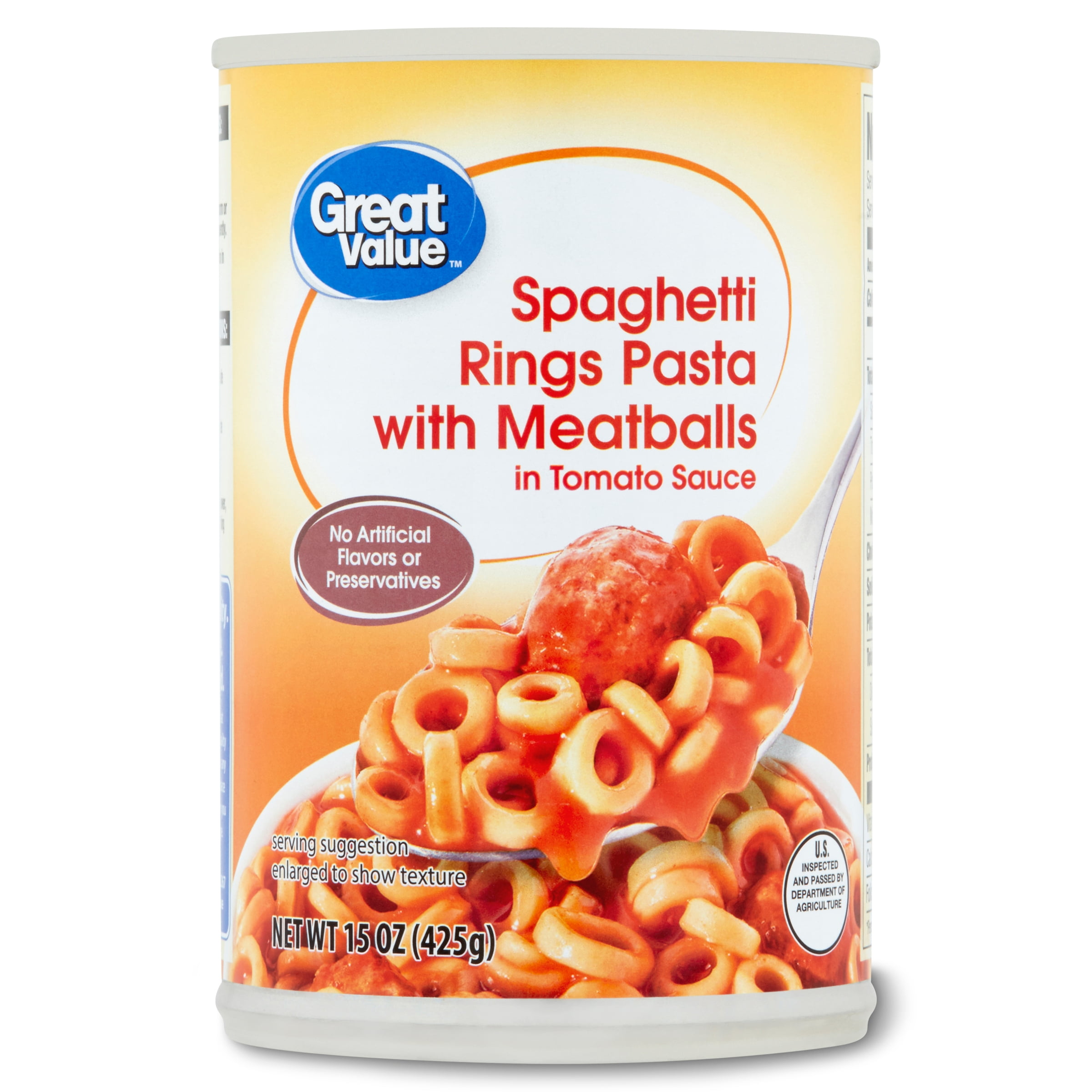 Great Value Spaghetti Rings Pasta with Meatballs in Tomato Sauce, 15 oz