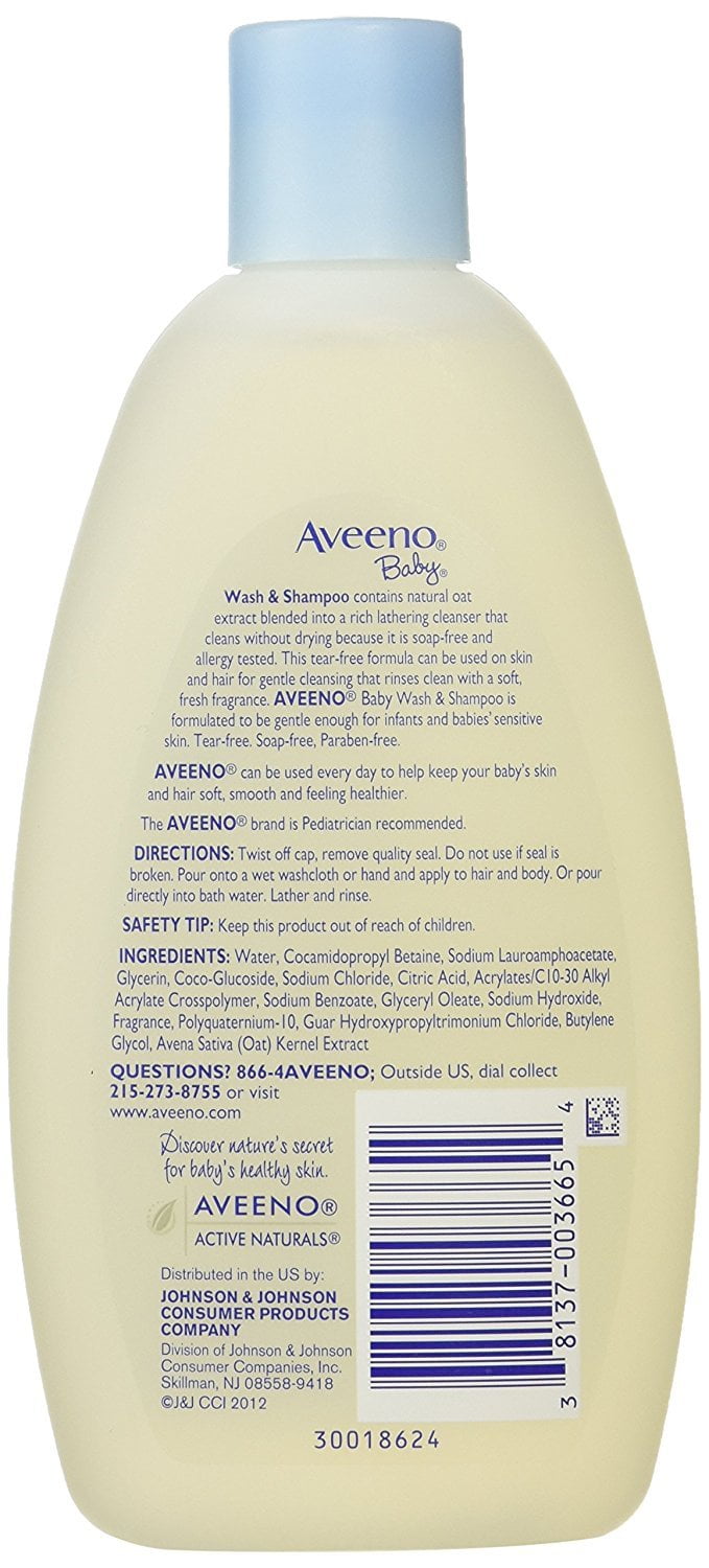 Aveeno Baby Wash & Shampoo Natural Oat Extract, Light Scent, 8 oz, 3-Pack