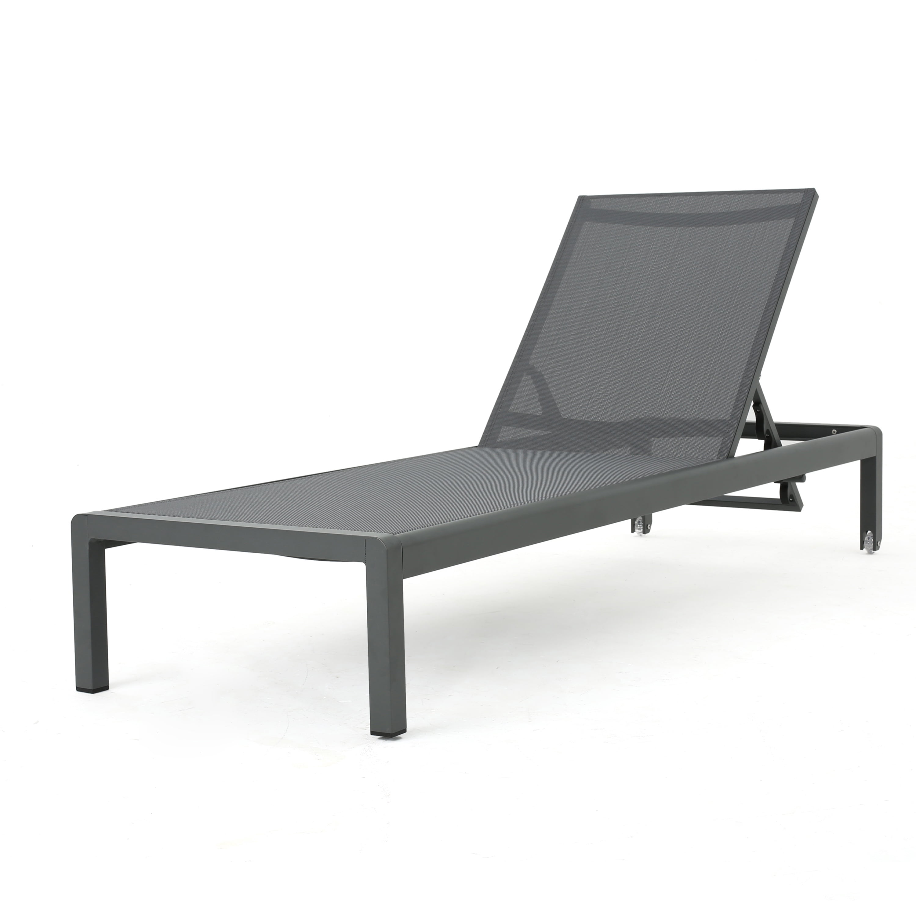 Outdoor Aluminum Mesh Chaise Lounge Set of 2, Lightweight Poolside Recliners for Patio Garden, Gray