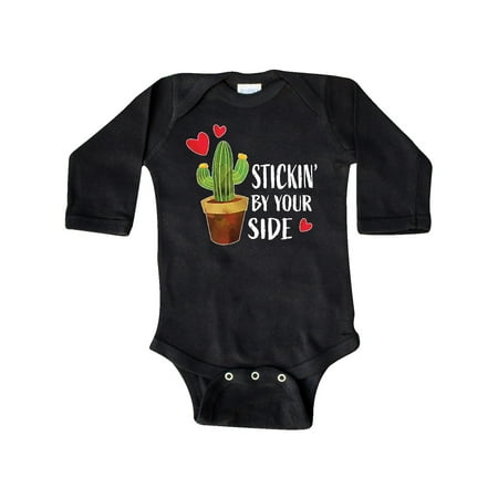 

Inktastic Valentines Day Stickin By Your Side with Cactus and Hearts Gift Baby Boy or Baby Girl Long Sleeve Bodysuit
