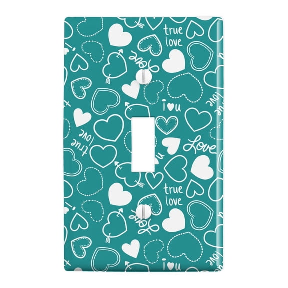 Cute Hearts Love Pattern on Teal Turquoise Plastic Wall Decor Toggle Light Switch Plate Cover