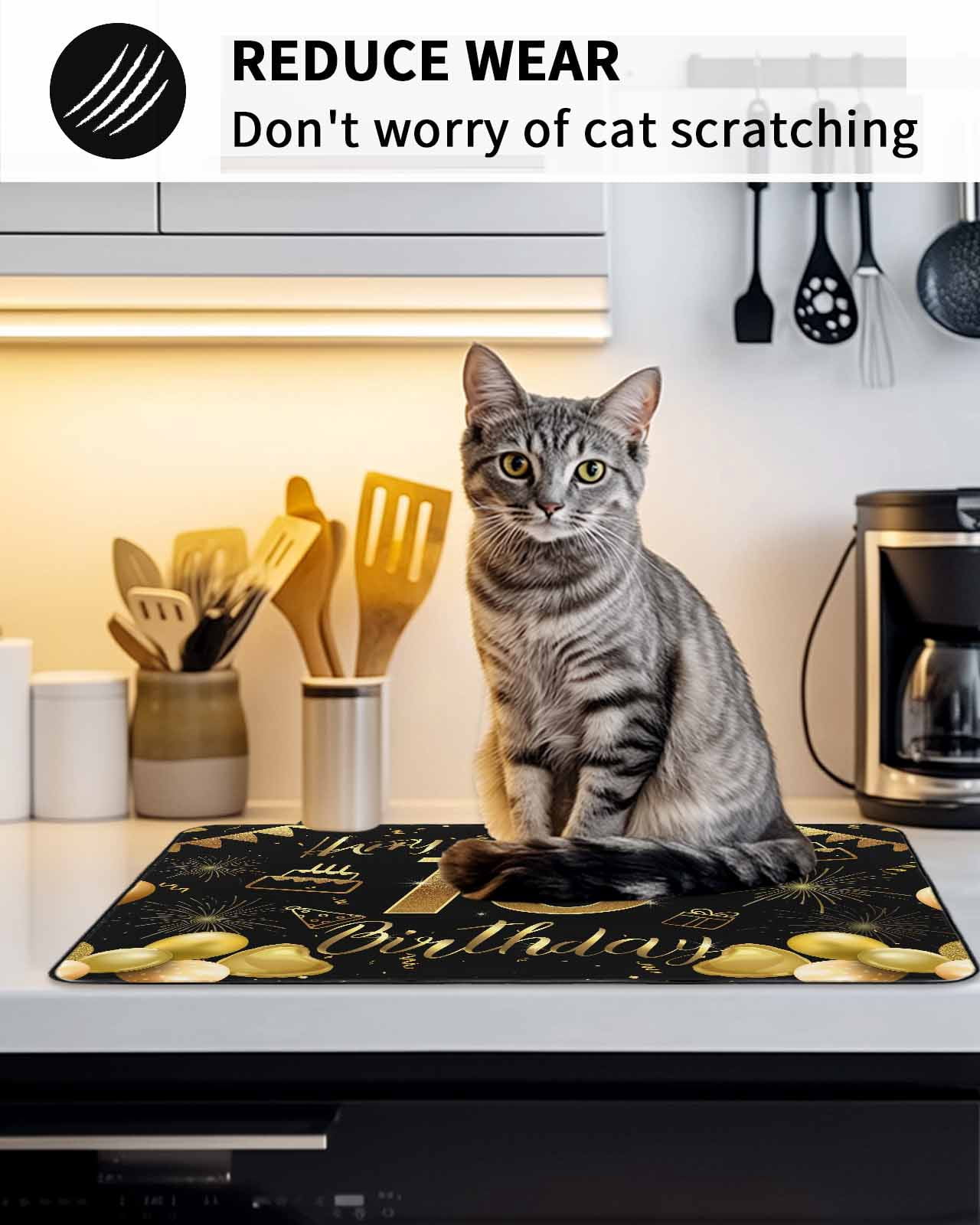 Stove Top Covers for Electric Stove, Happy 18th Birthday Glass Stovetop Cover Protector, Black Golden Balloon Cake Fireworks Induction Cooktop Protector Oven Mat for Kitchen Countertop 24"x21"