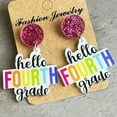 thumbnail image 6 of Back to School Glitter Acrylic Round Geometric Grade Class Teacher Day Earrings, 6 of 8