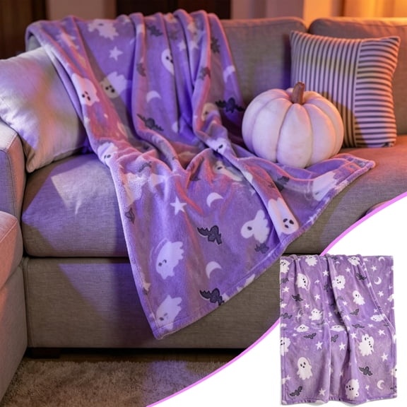 Halloween Blanket 59.1x39.4in Warm Flannel Blanket Halloween Print for Bedroom Office by OVFUIZ