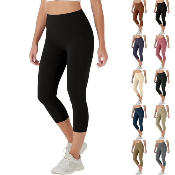 Lumtrix High Waisted Capri Leggings for Women Tummy Control Soft Yoga Pants Gym Workout Running Leggings with Pockets Light Brown XS