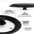 thumbnail image 3 of Modern Innovations Universal Lids (Set of 2) Fits 7 to 12-Inch Cookware, Silicone Replacement Pan Lid, Glass Top Covers for Skillets, Pots, Frying Pans, Cast Iron, CrockPot - Black, 3 of 7