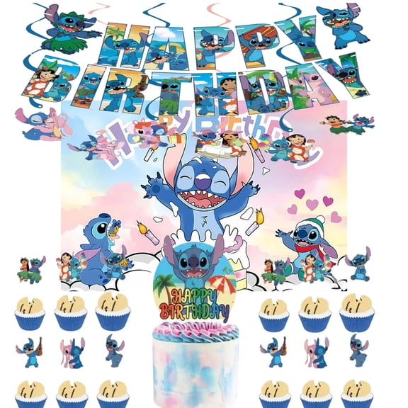 Blue Angel Kids Cartoon Birthday Party Decorations - Birthday Banner, Balloons, Backdrop, Tablecloth, Hanging Swirls, Boy Cupcake Toppers
